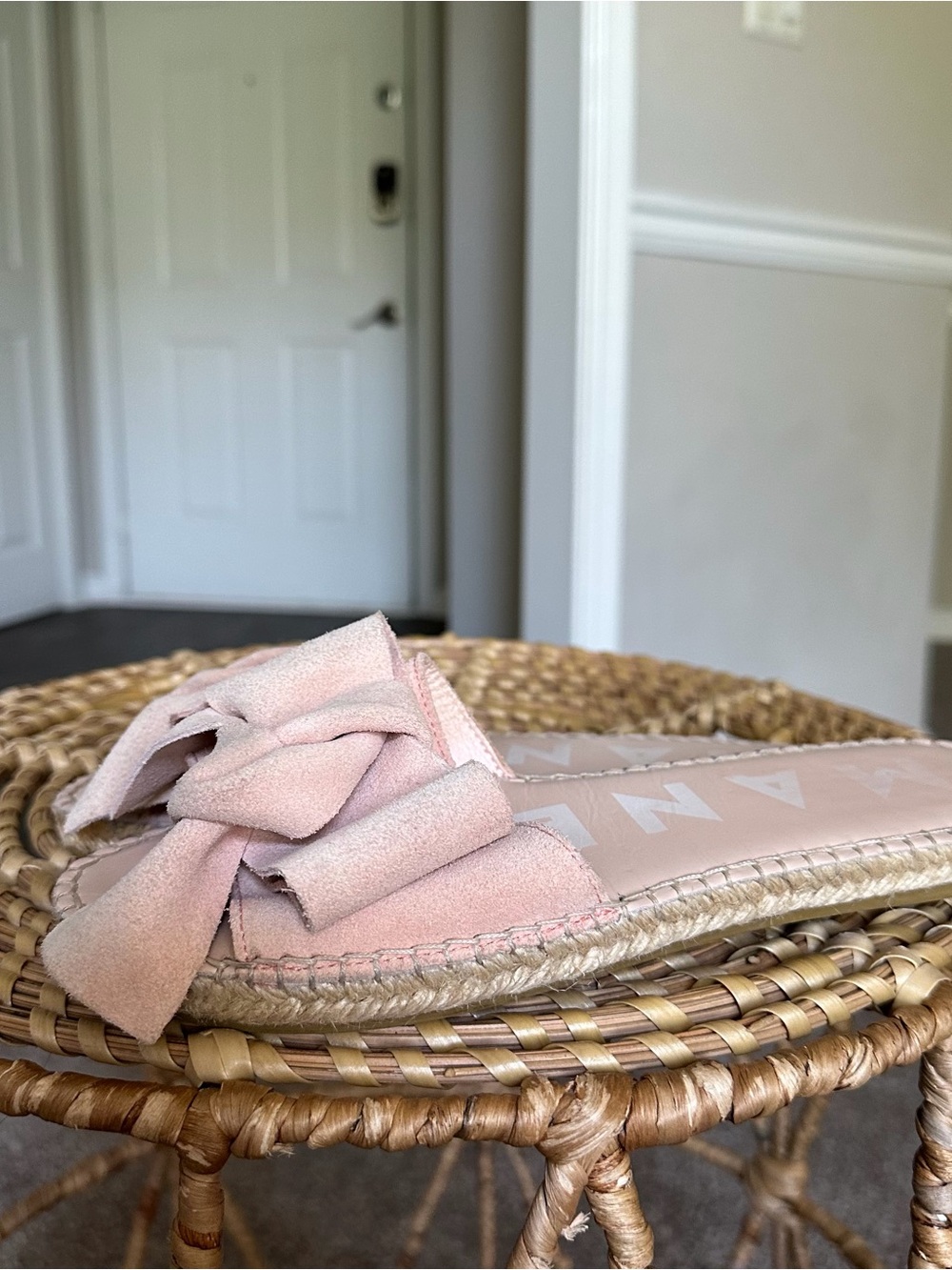 Manebi Blush Pink Suede Bow Espadrille Slide Sandals Women’s 38 US 7.5 - Picture 4 of 11